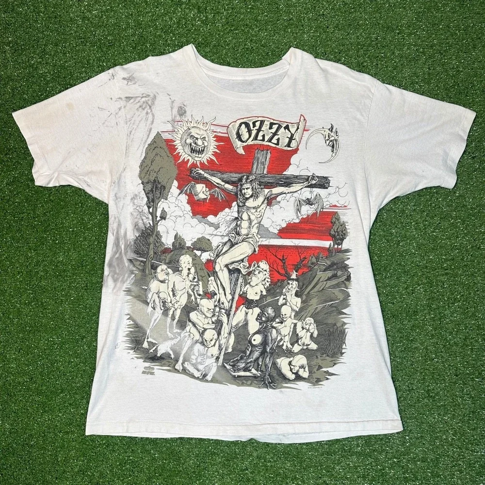 Vintage 1991 Ozzy Osbourne Crucifixion T Shirt‎ Glow in Dark Single Stitch Large